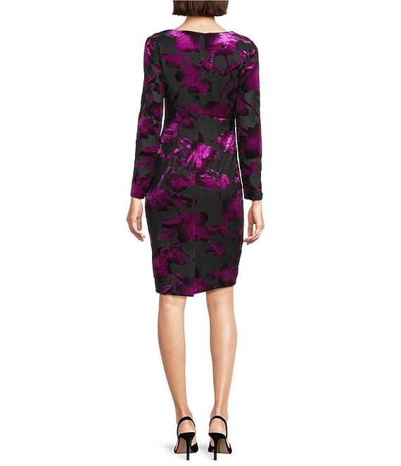 Adrianna Papell Velvet Burnout Long Sleeve Dress Product Image