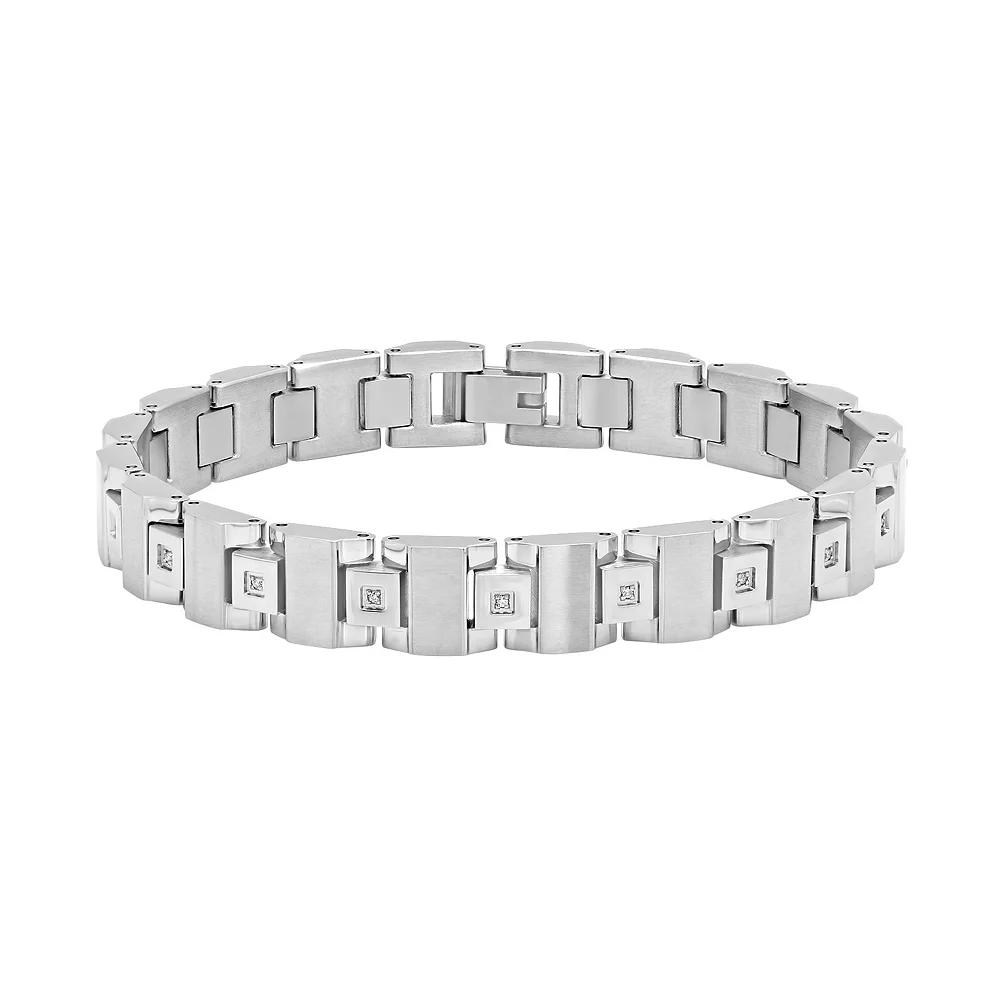 Men's Stainless Steel 1/10 Carat T.W. Diamond Bracelet, Size: 8.5", White Product Image