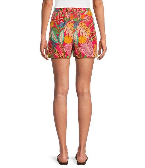 Gibson & Latimer Woven Tropical Print High Rise Elastic Drawstring Waist Coordinating Shorts Product Image