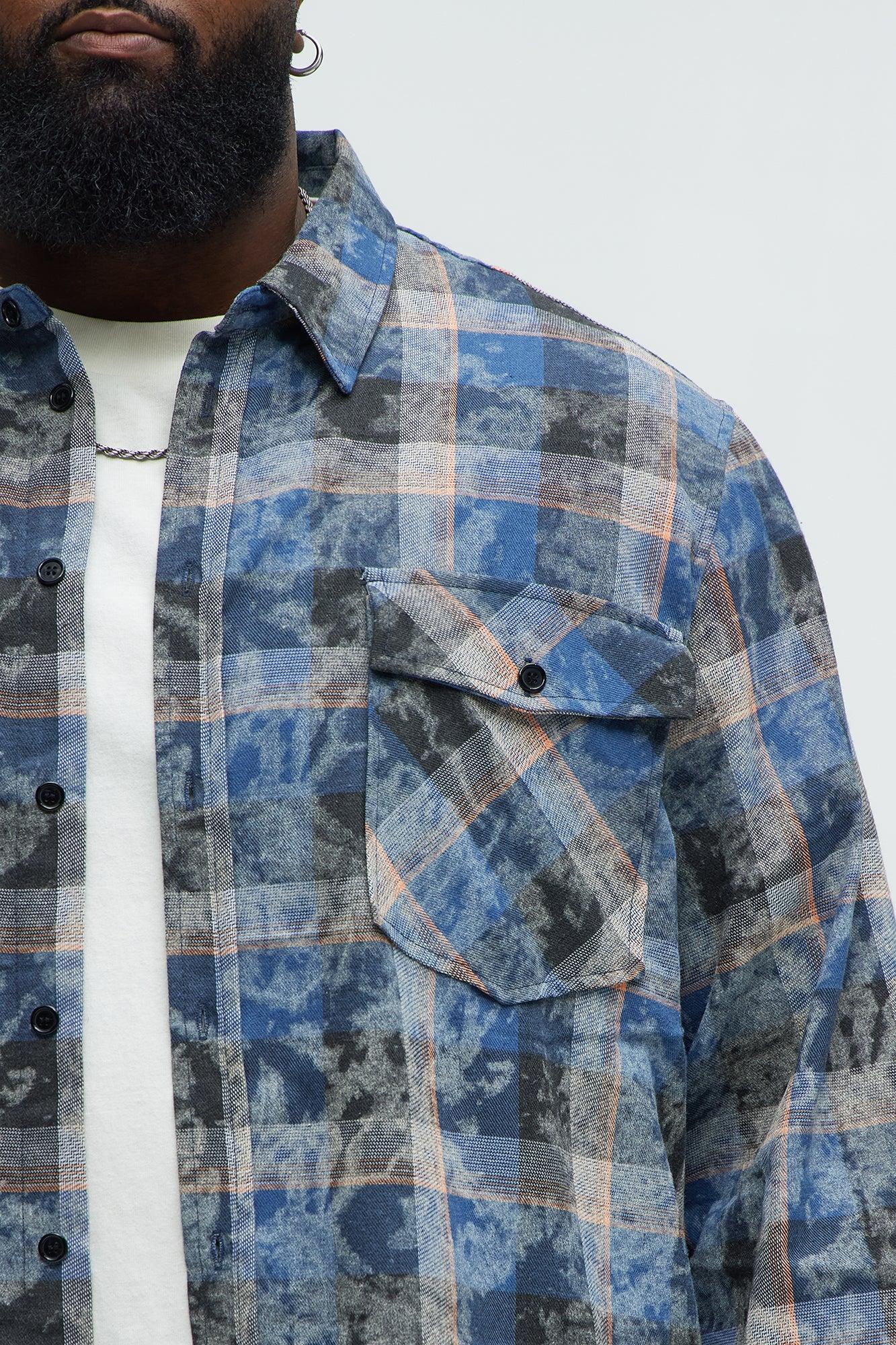 Charles Acid Wash Relaxed Flannel Shirt - Blue/combo Product Image