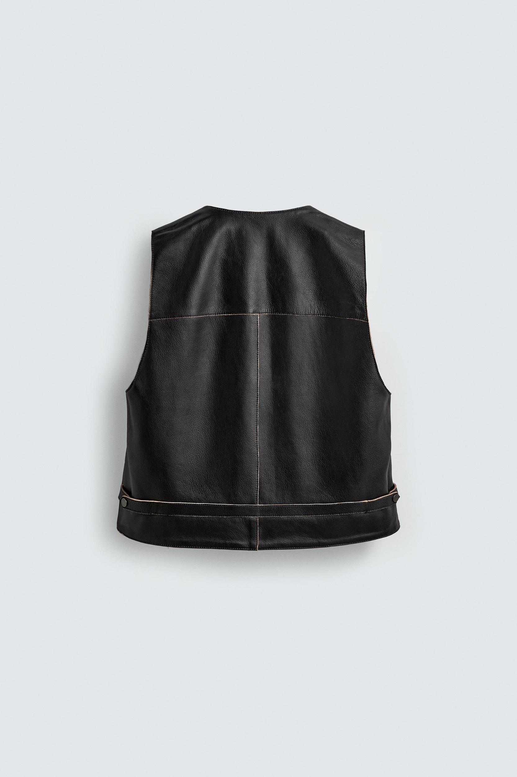 LEATHER VEST WITH CONTRAST STITCHING Product Image