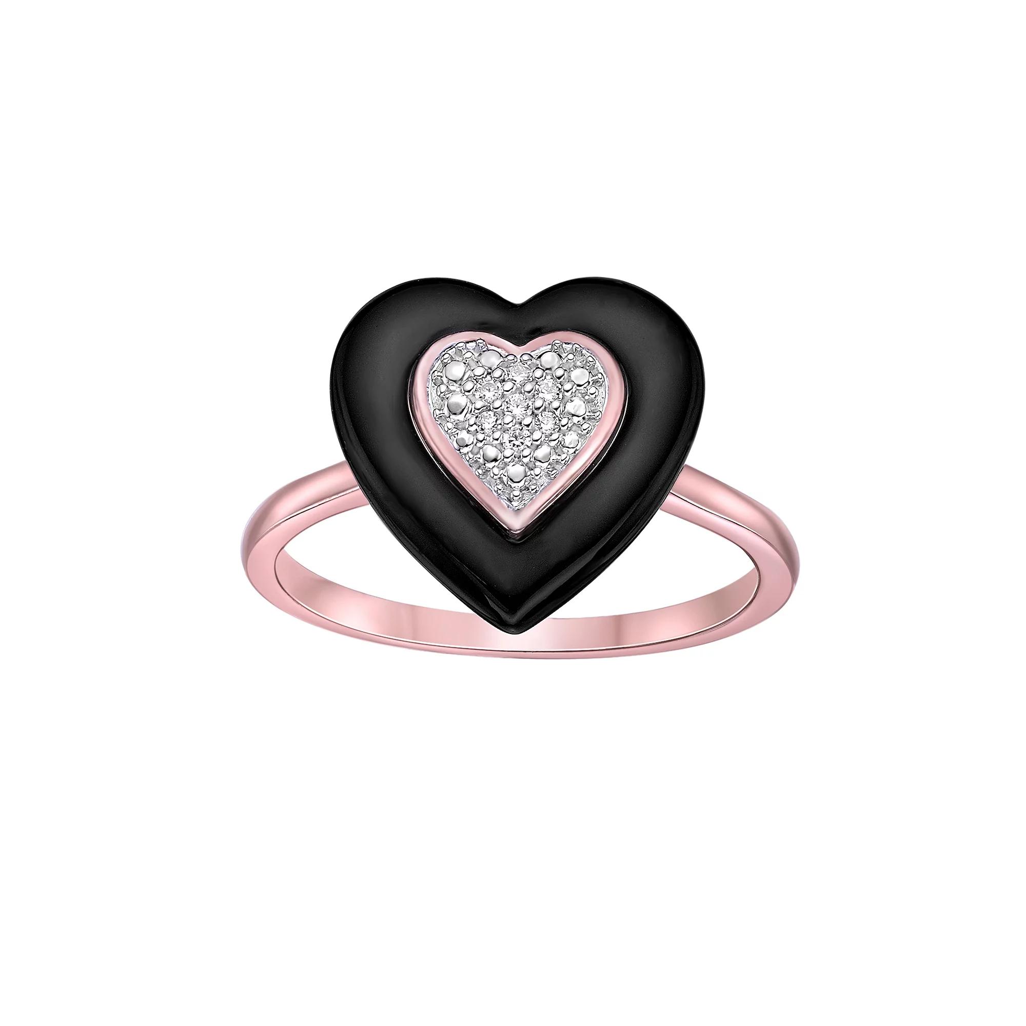 Gemminded 2 Micron 18k Rose Gold Plated Sterling Silver Diamond Accent Black Ceramic Heart Ring, Women's, Pink Tone Product Image