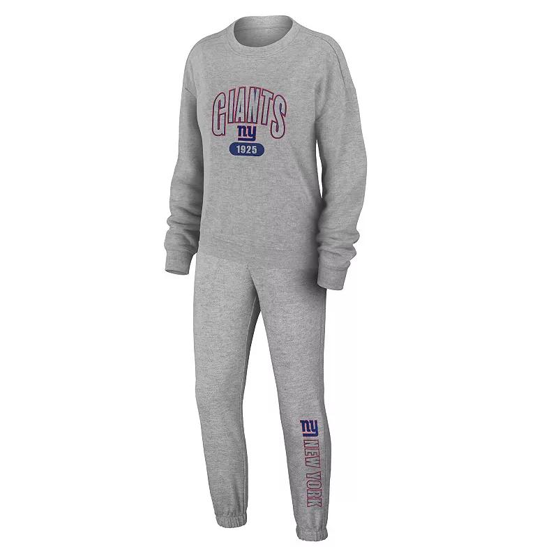 Women's WEAR by Erin Andrews Heather Gray New England Patriots Knit Long Sleeve Tri-Blend T-Shirt & Pants Sleep Set,  Product Image