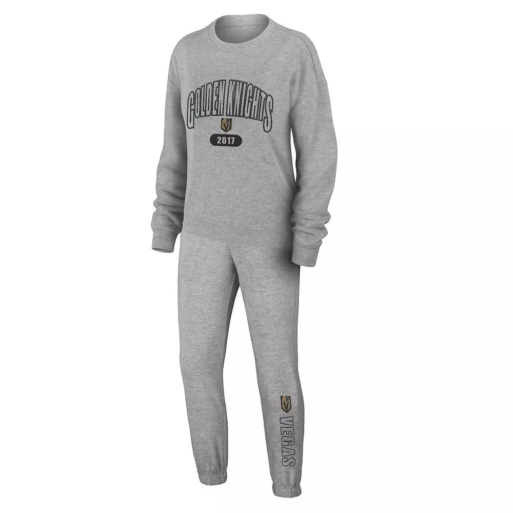 Women's WEAR by Erin Andrews Heather Gray Vegas Golden Knights Knit Long Sleeve Tri-Blend T-Shirt & Pants Sleep Set,  Product Image