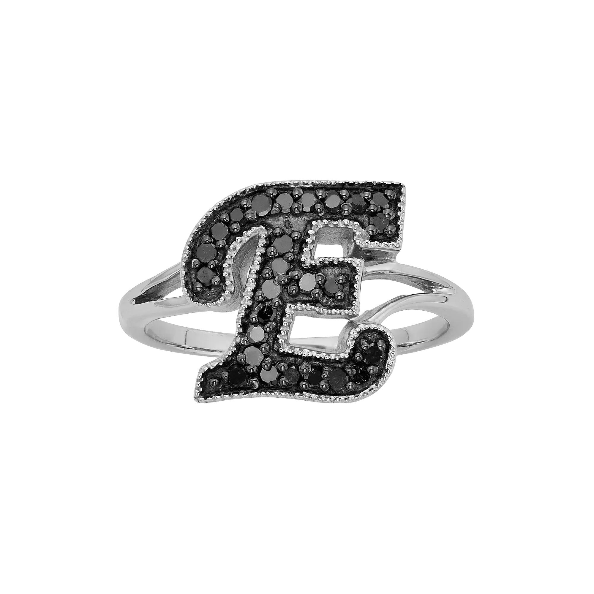 Jewelexcess Sterling Silver 1/4-ct. T.W. Black Diamond Initial Ring, Womens Product Image