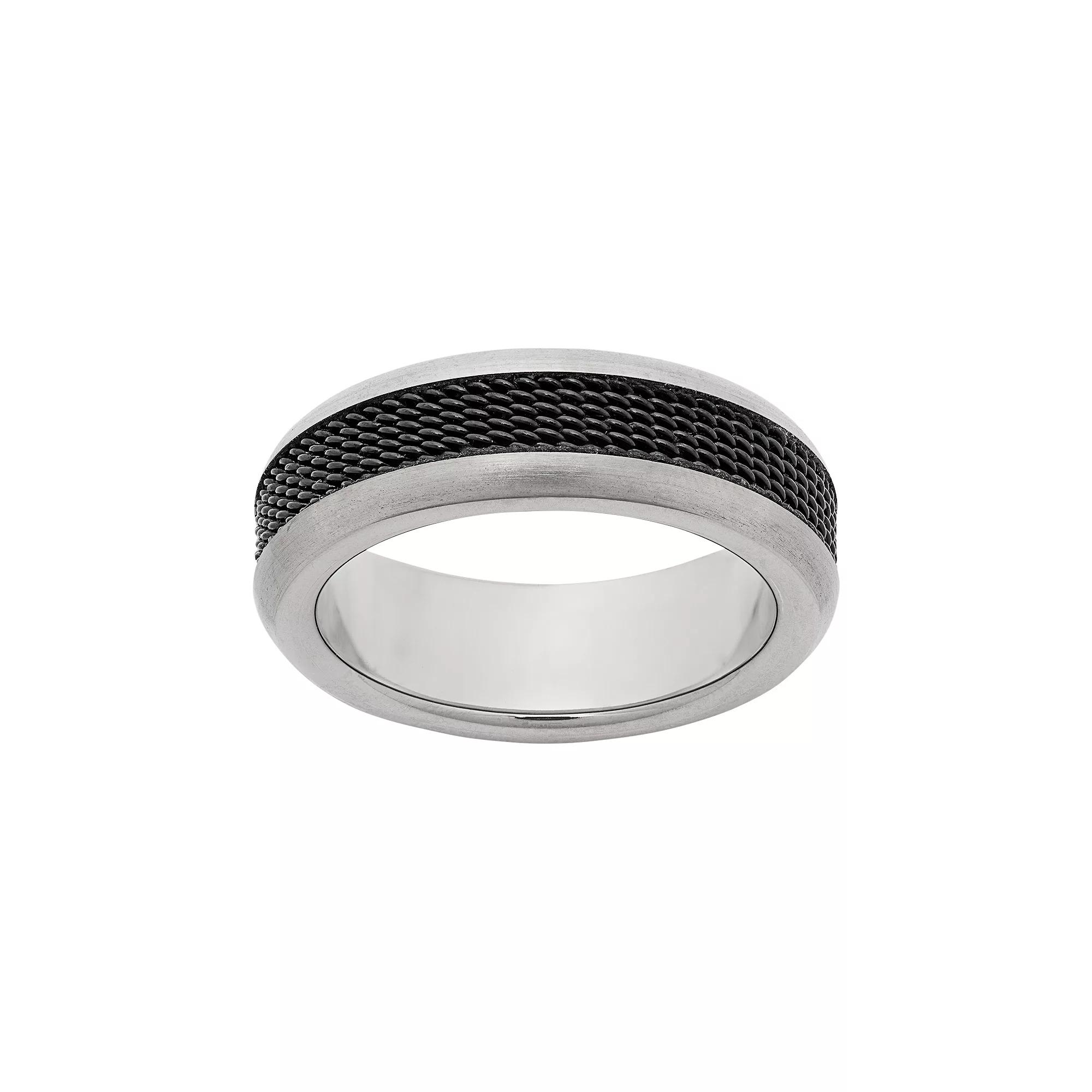Titanium and Black Ion-Plated Titanium Mesh Wedding Band - Men, Men's, Size: 9.50, White Product Image