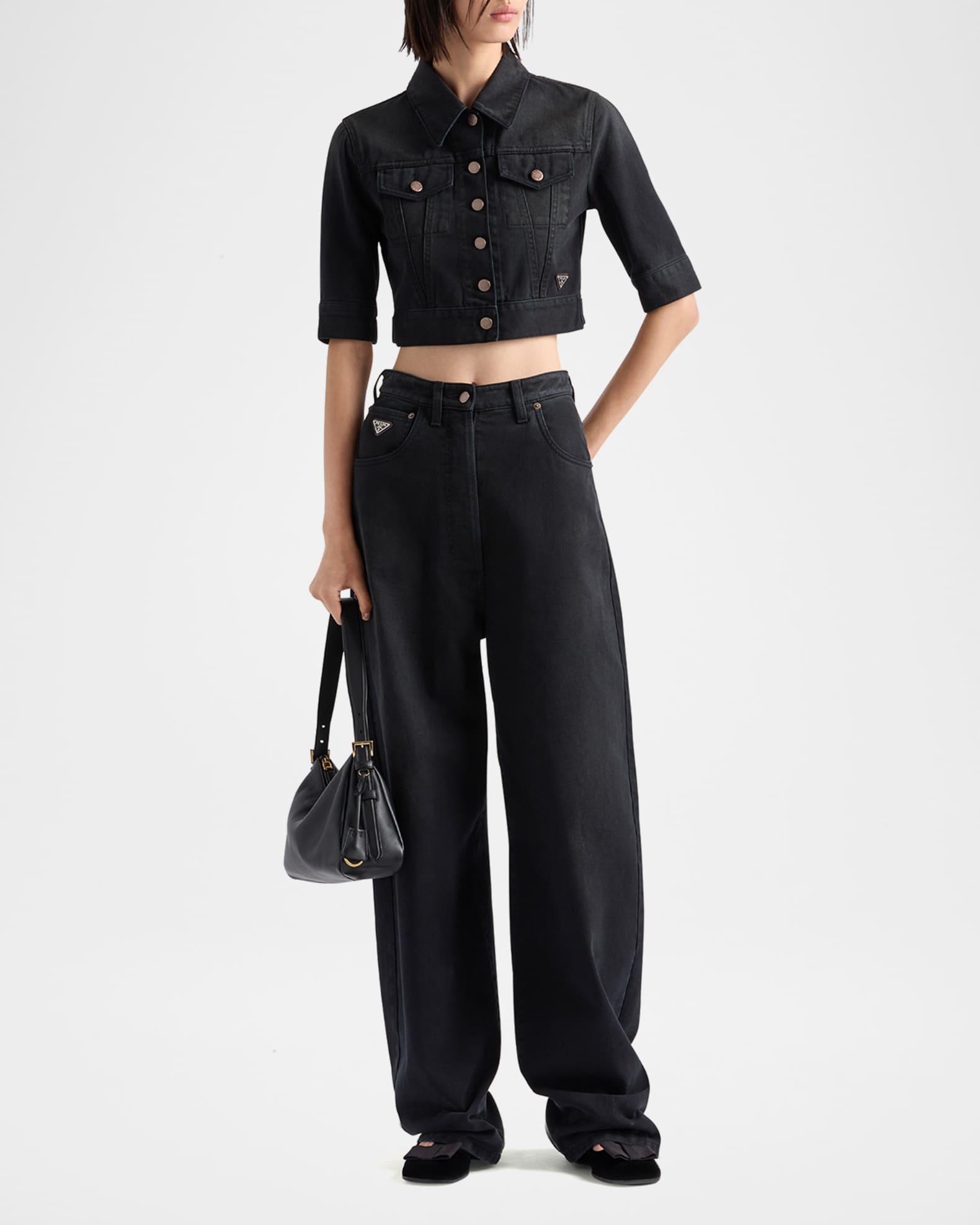 Short-Sleeve Denim Cropped Jacket Product Image