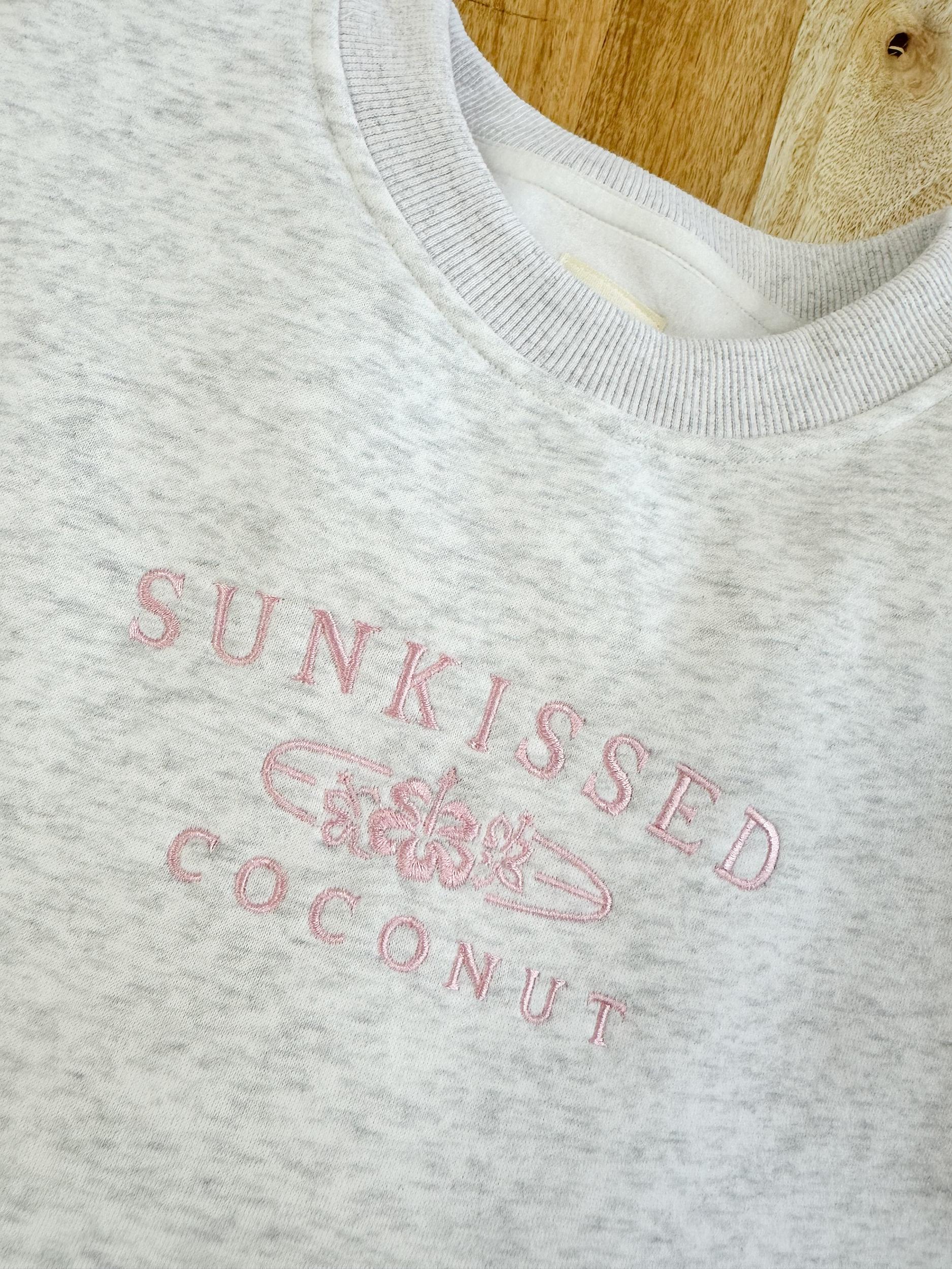 Pearl Grey and Pink Thread Sunkissedcoconut Embroider Sweatshirt Product Image