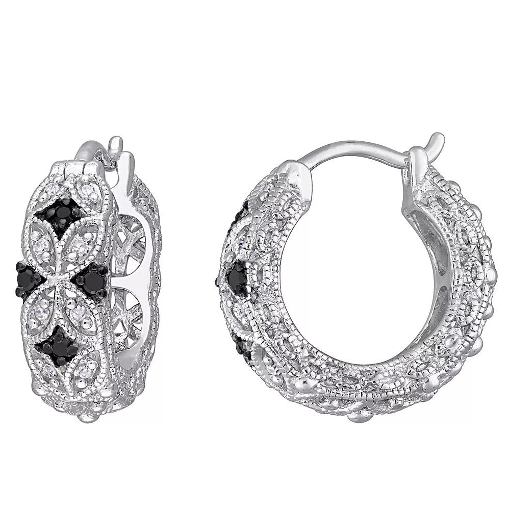 Stella Grace Sterling Silver 1/6 Carat T.W. Black & White Diamond Vintage Hoop Earrings, Women's Product Image