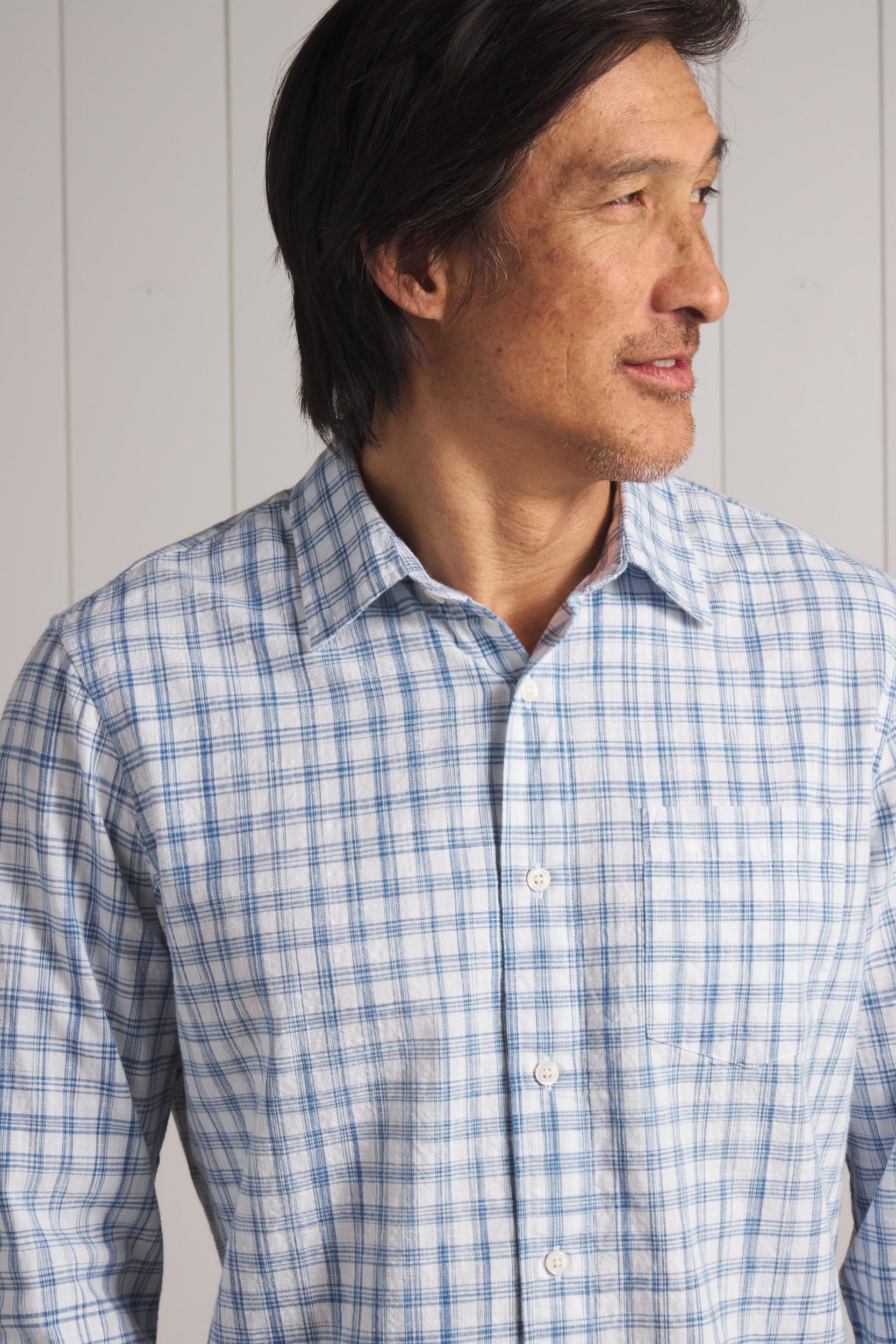 Space Dyed Gingham Shirt - Sky Blue Product Image