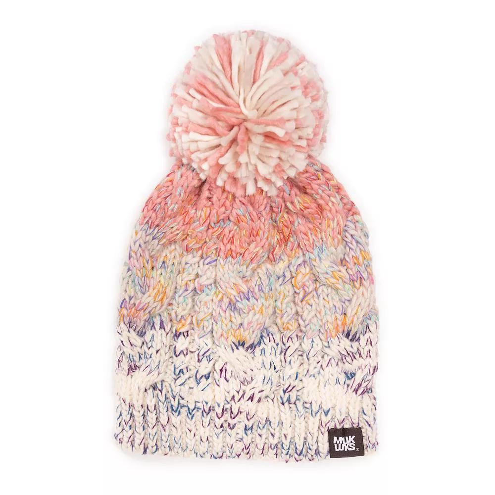 Women's MUK LUKS Colorblock Stripe Cable Beanie, Ebony Space Dye Marl Product Image