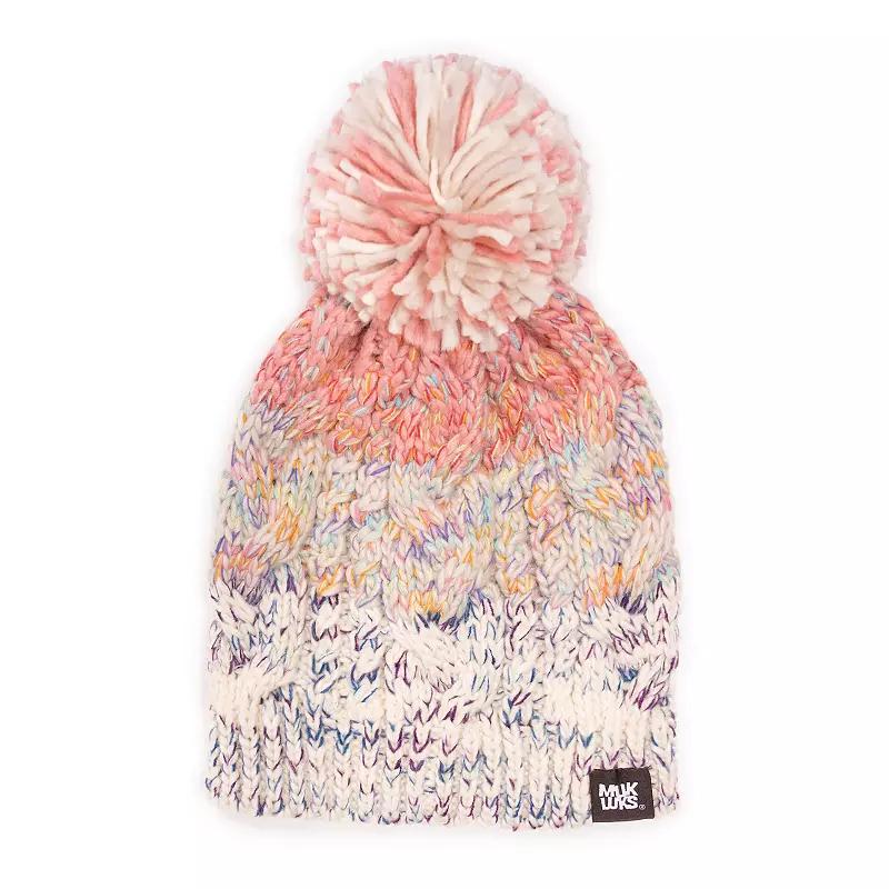 Women's MUK LUKS Colorblock Stripe Cable Beanie, Ebony Space Dye Marl Product Image