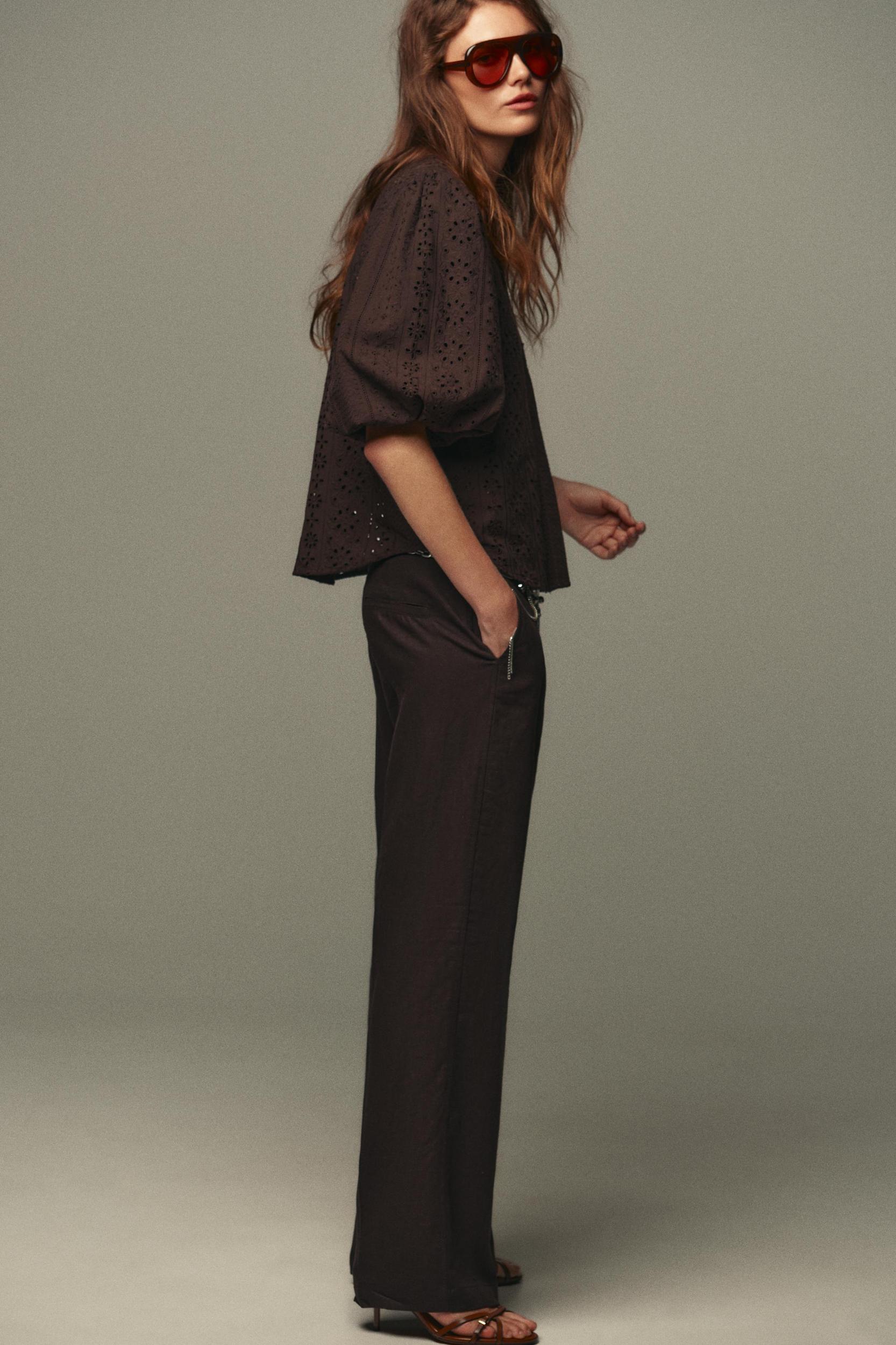 PUFF SLEEVE SHIRT WITH PERFORATED EMBROIDERY Product Image