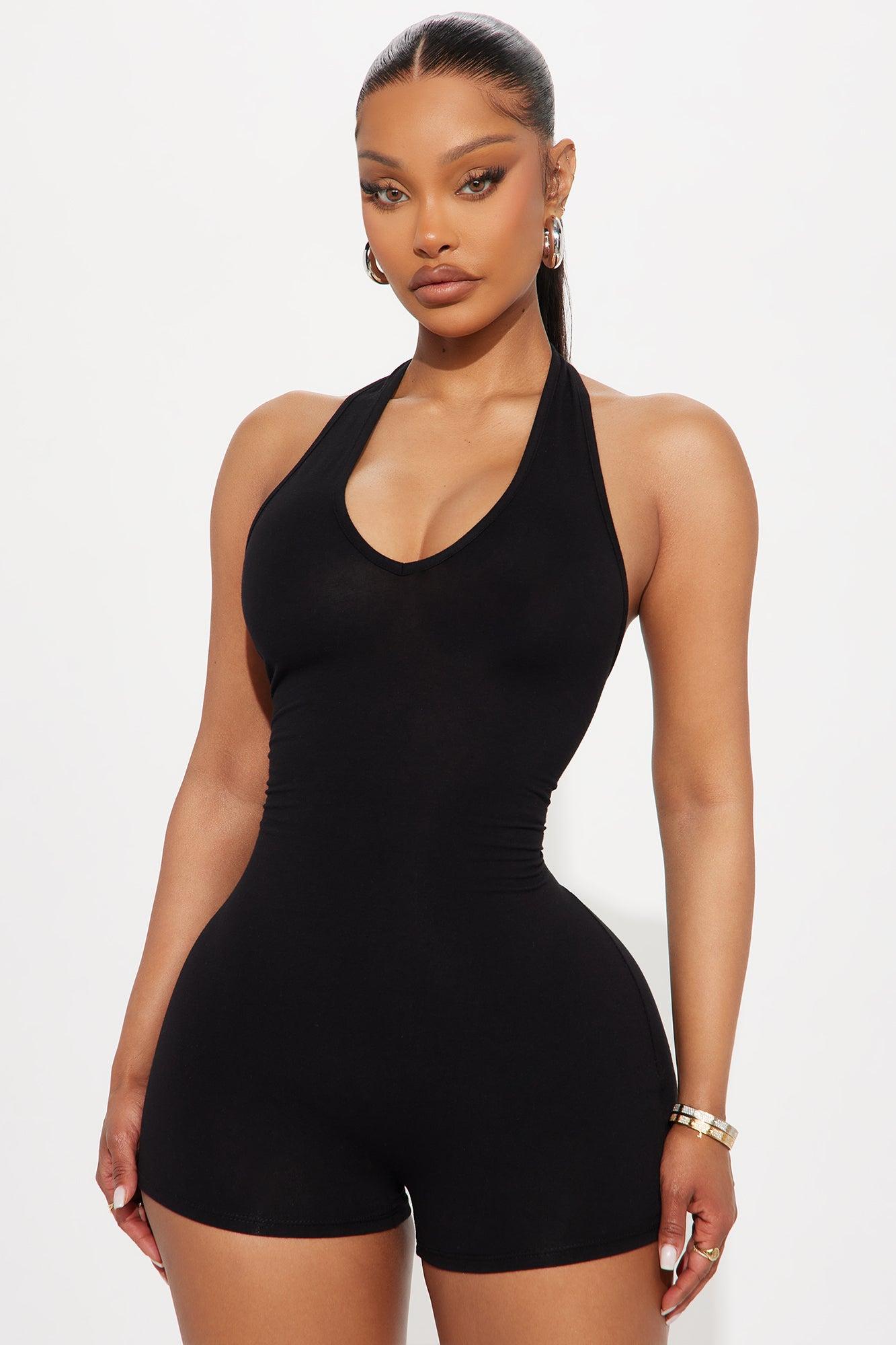 Bronwyn Cotton Halter Romper - Black Female Product Image