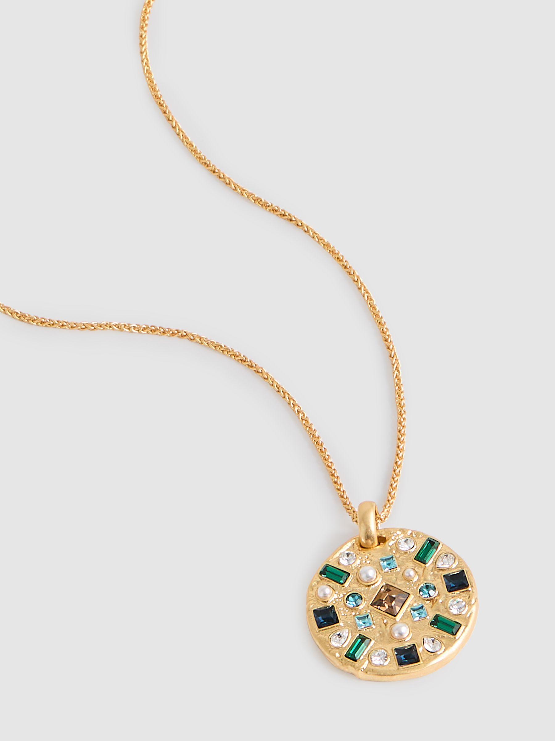 Crystal Coin Pendant Necklace in Gold Tone Product Image