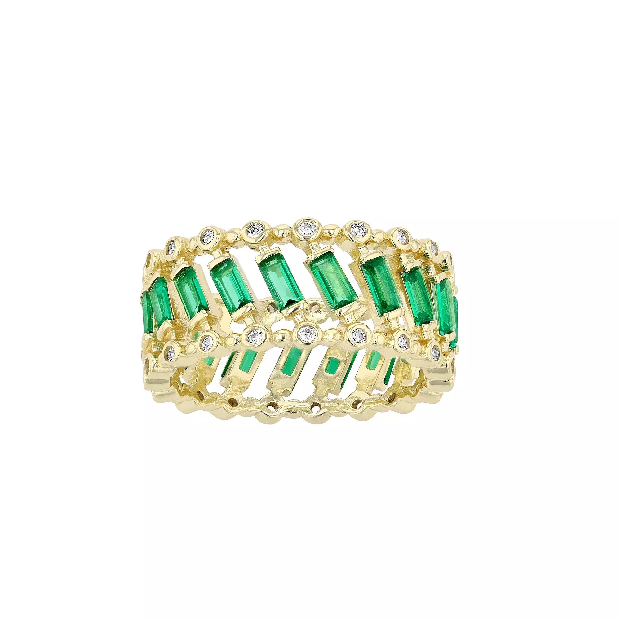 14k Gold Over Silver Green Cubic Zirconia Baguette Eternity Ring, Womens Gold Tone Product Image