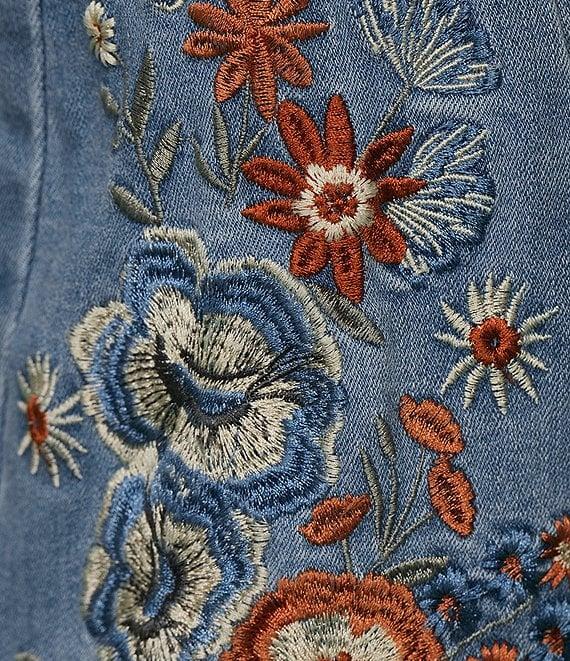 Prosperity Denim High Rise Floral Embroidered Released Hem Flare Leg Jeans Product Image
