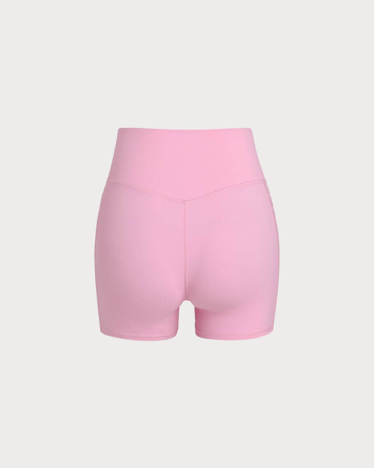 Pink Pocket High Waisted Yoga Shorts Product Image