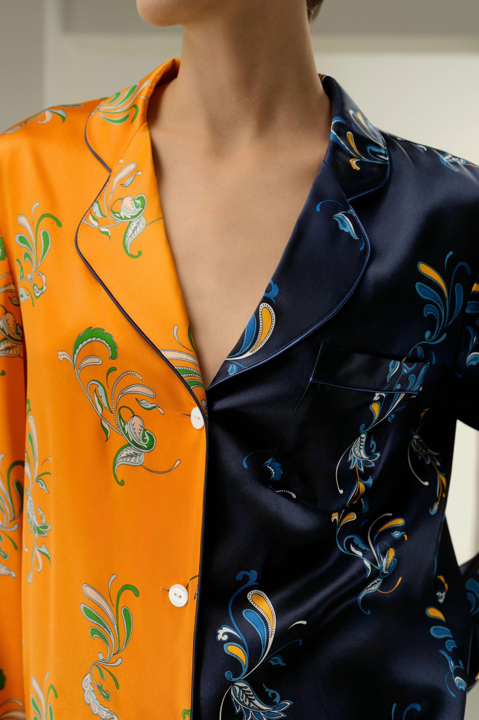 LILYSILK x Elizabeth Womens Silk Pajamas - Ladies - Paisley Natural Silk - Comfortable Long Sleeve Pajamas L Product Image