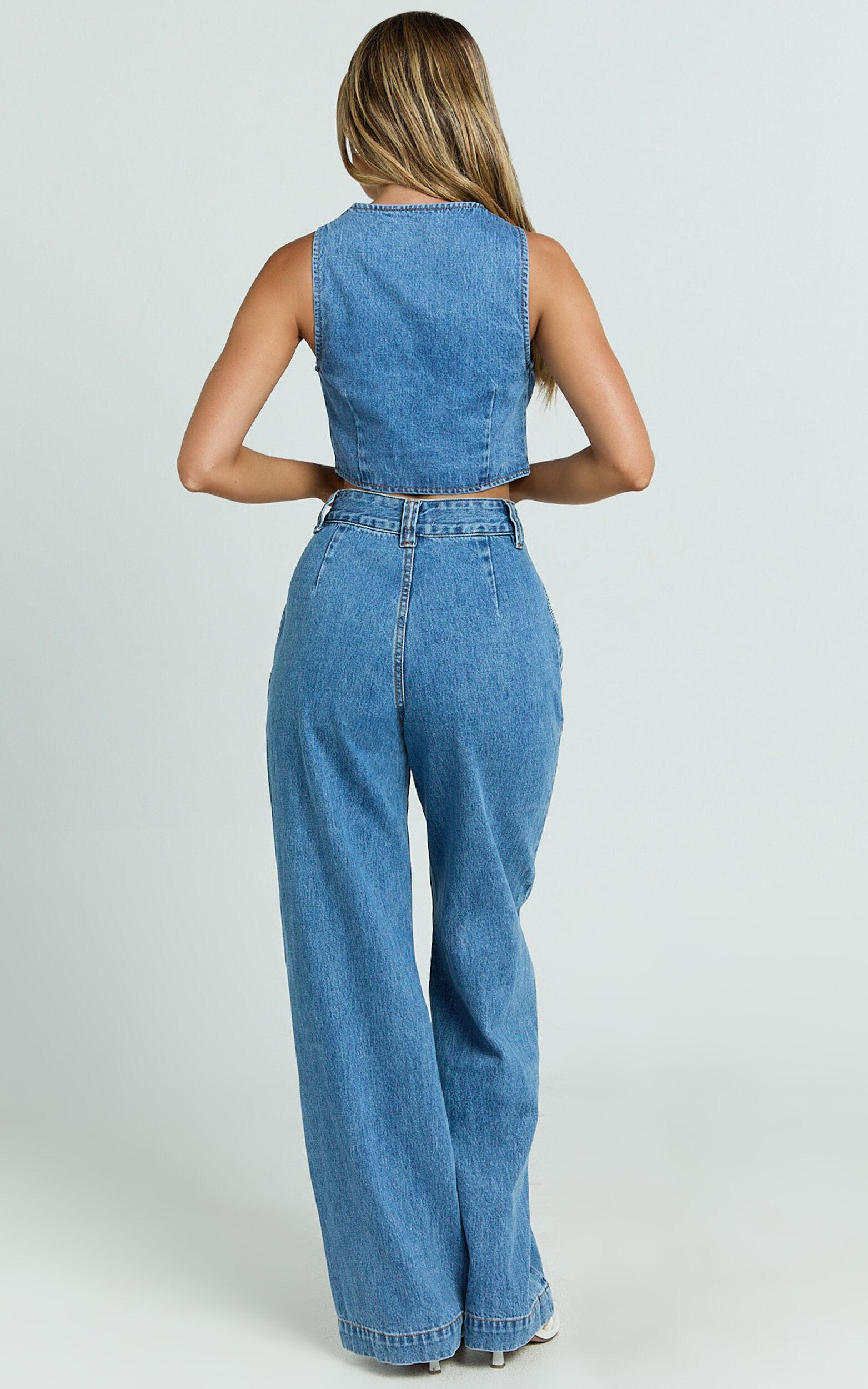 Fergie Jeans - Denim High Waisted Straight Leg Denim Jeans in Mid Blue Wash Product Image