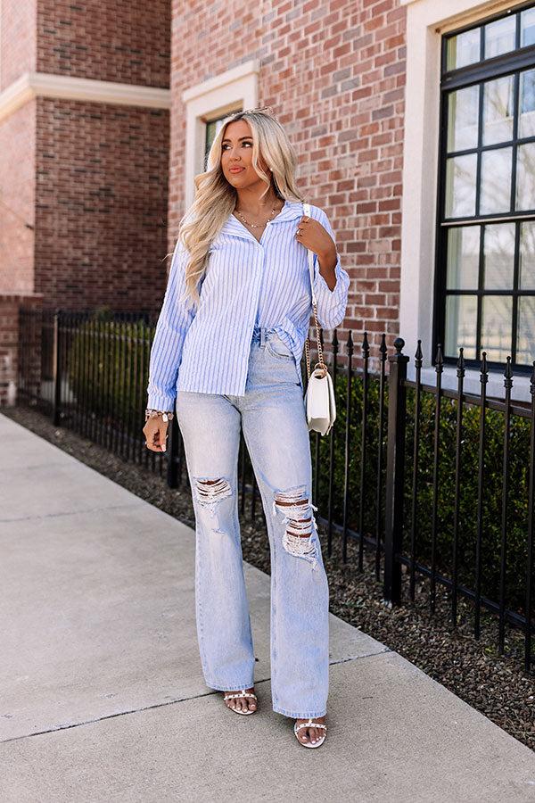 Wind In My Sails Stripe Button Up In Sky Blue Product Image