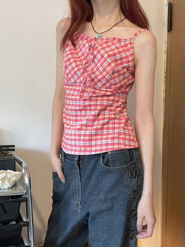 Vintage Plaid Tie Up Cami Top Product Image