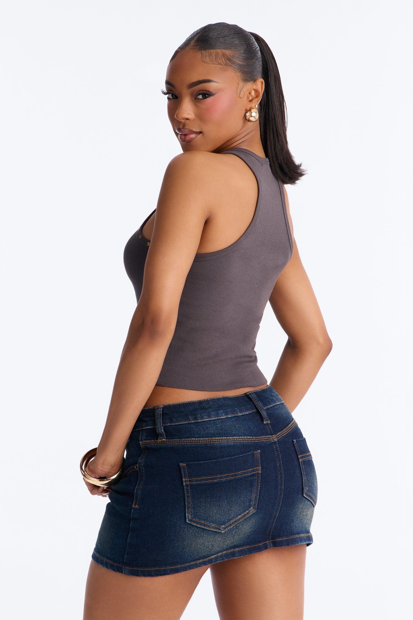 Cowgirl Boots Studded Ribbed Tank Top - Charcoal Female Product Image