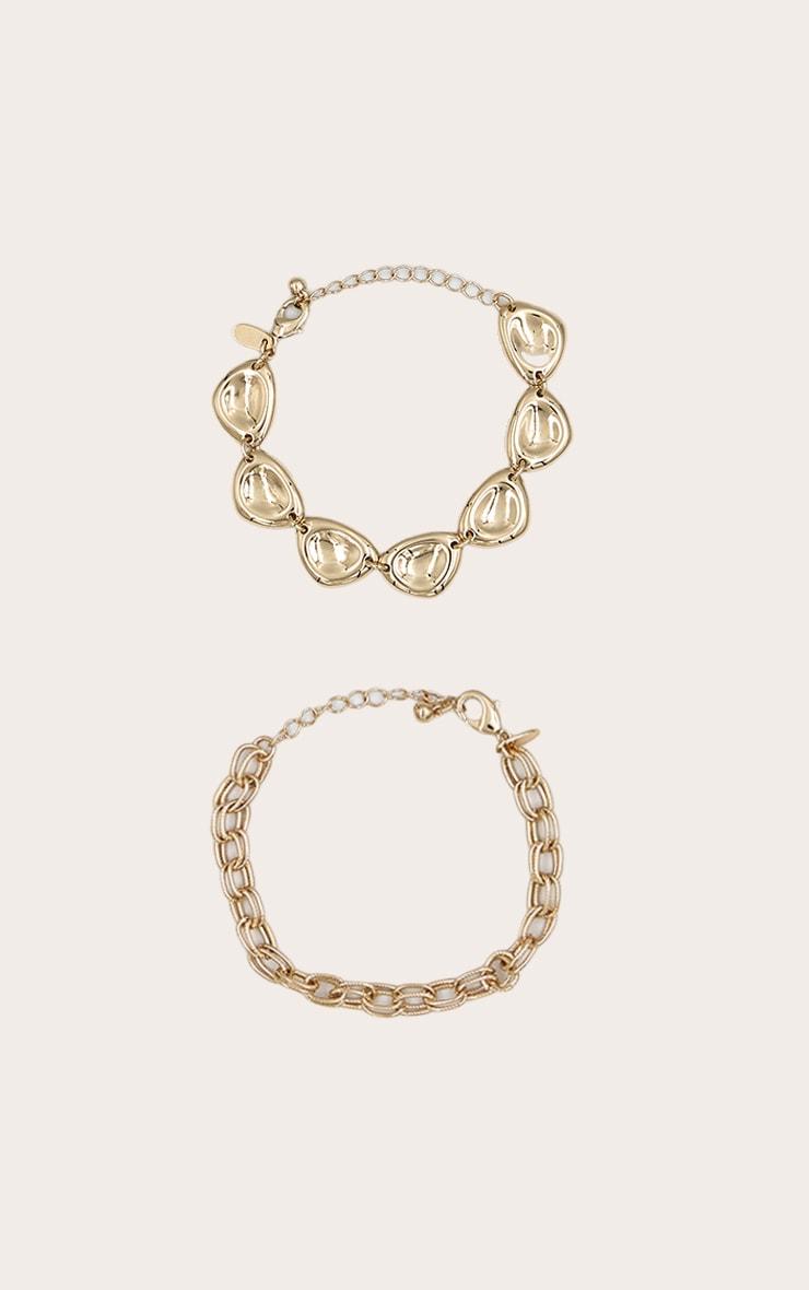 Gold Chunky Engraved Link Pendant Disk Bracelet Product Image