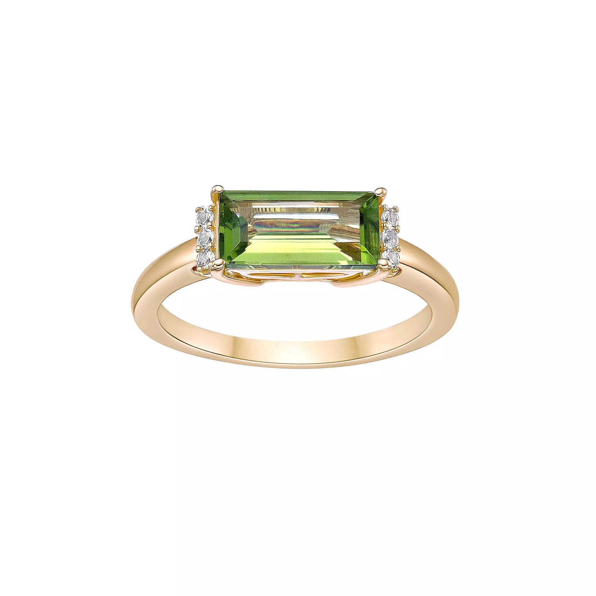 Gemminded 18K Gold Plated Peridot and Lab Created White Sapphire Ring, Womens Gold Tone Product Image