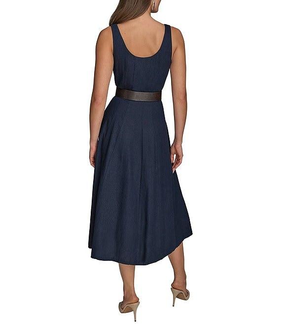 Donna Karan Scoop Neck Belted A-Line Midi Dress Product Image