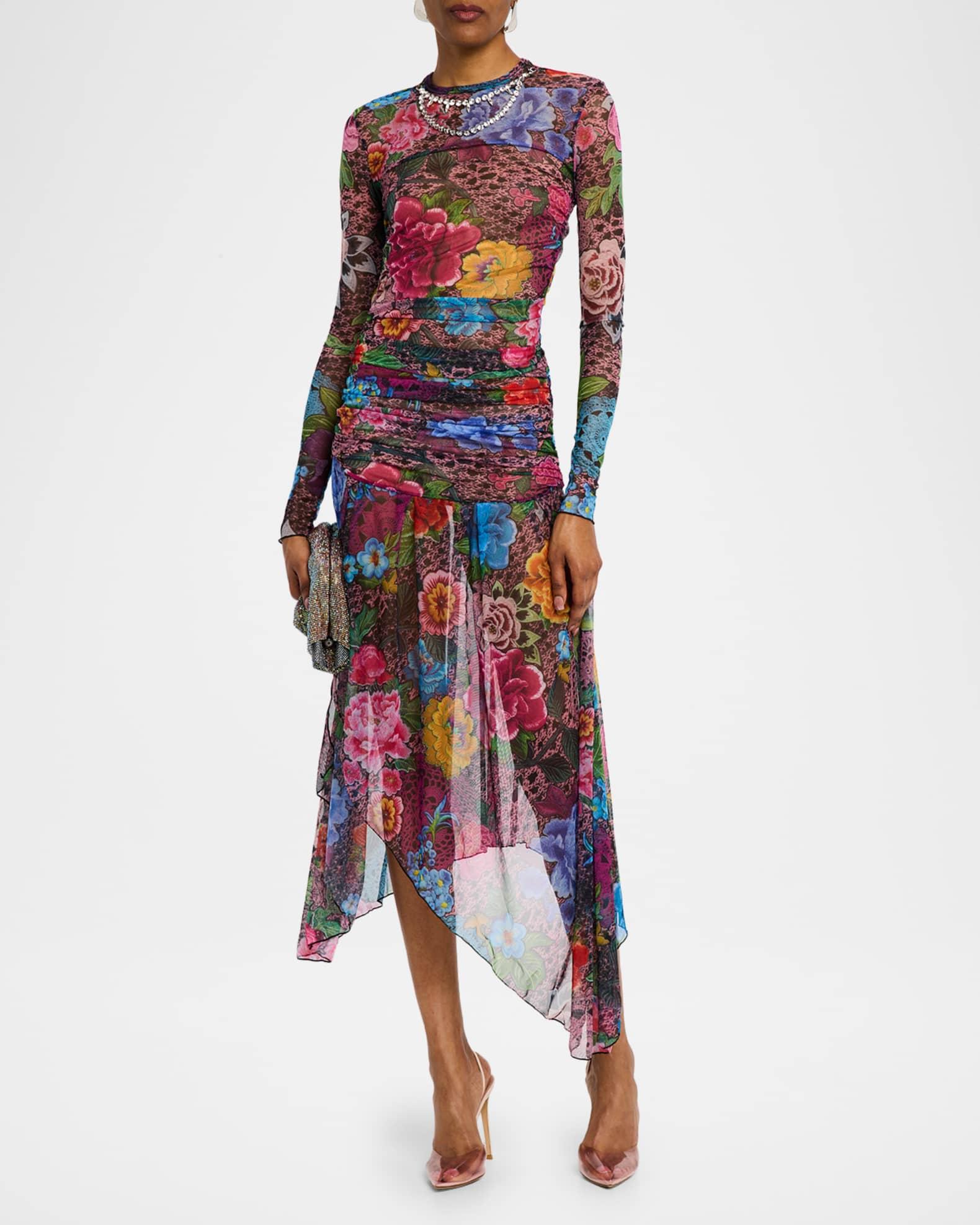 Crystal-Necklace Long-Sleeve Tulle Midi Dress Product Image