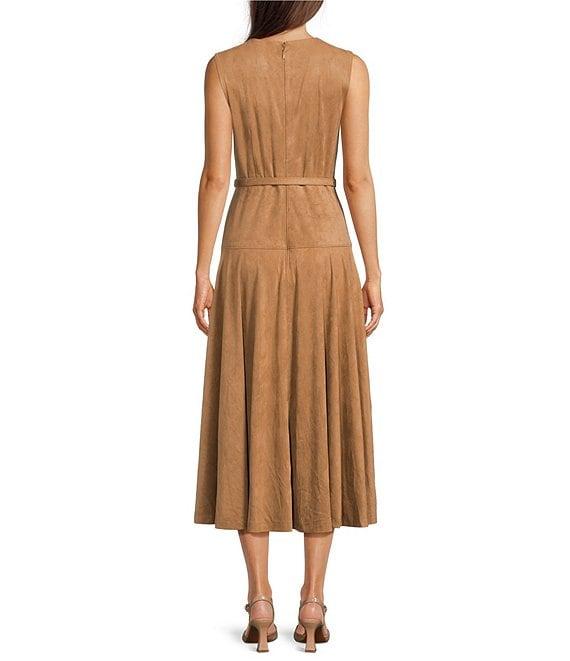Alex Marie Leigh Faux Suede Crew Neckline Sleeveless Belted Maxi Dress Product Image