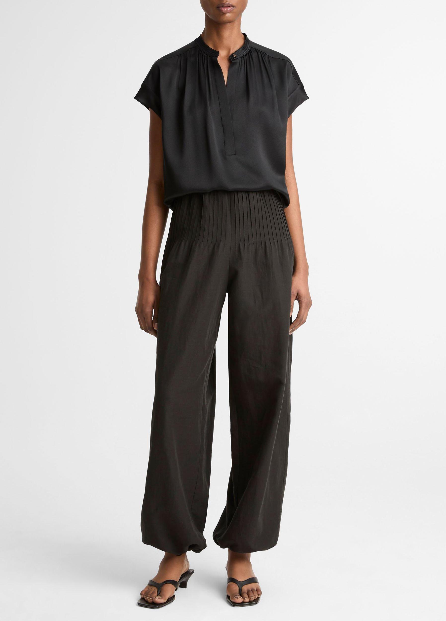 Silk Gathered Cap-Sleeve Blouse Product Image
