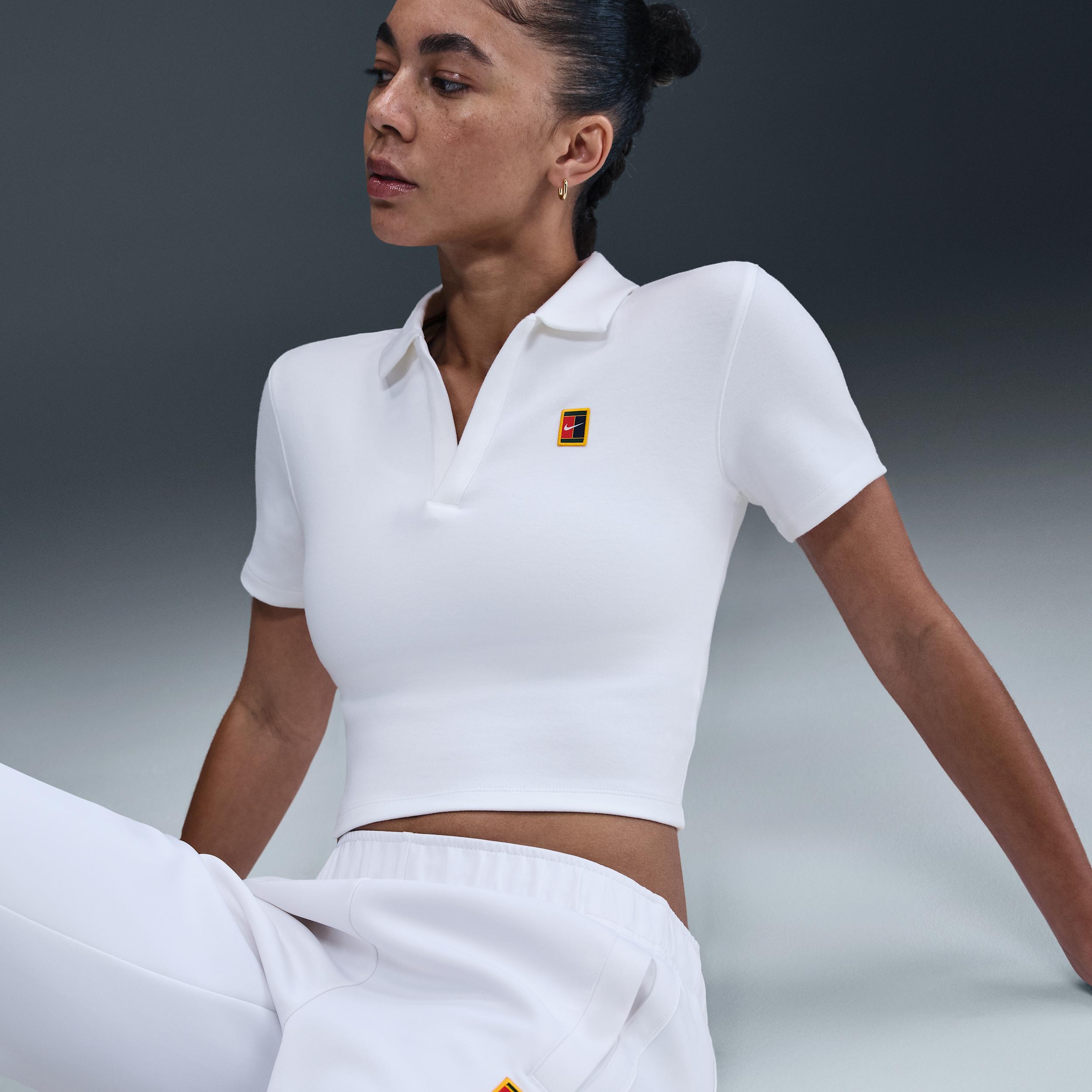 Nike Womens Court Heritage Short-Sleeve Cropped Tennis Polo | HJ8992-100 Product Image