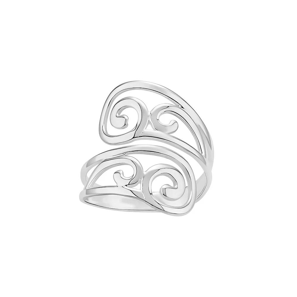 PRIMROSE Fine Silver Plated Polished Swirl Bypass Ring, Women's, Size: 9, Silvertone Product Image