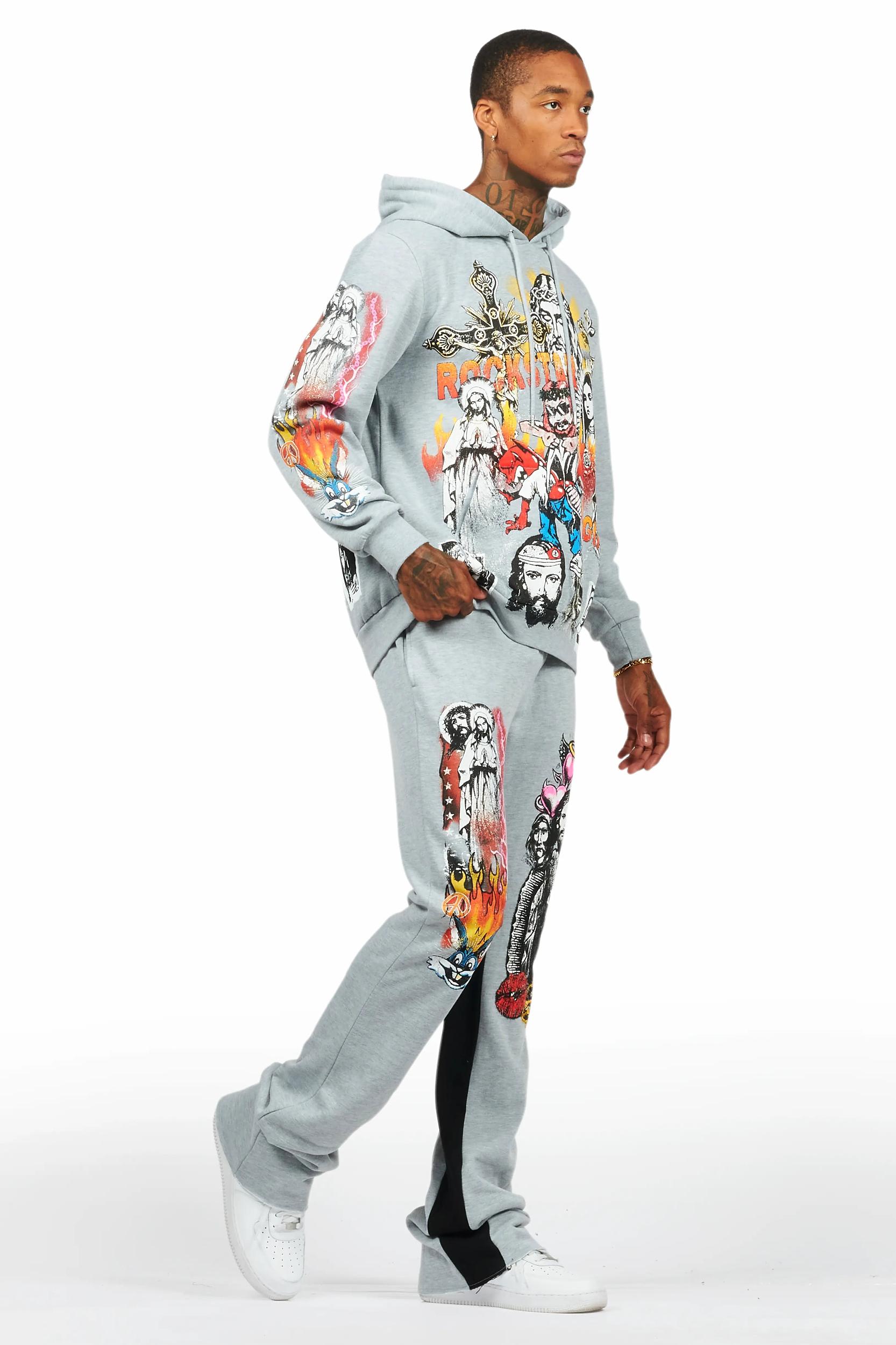 Santos Heather Grey Hoodie/Baggy Track Pant Set Male Product Image