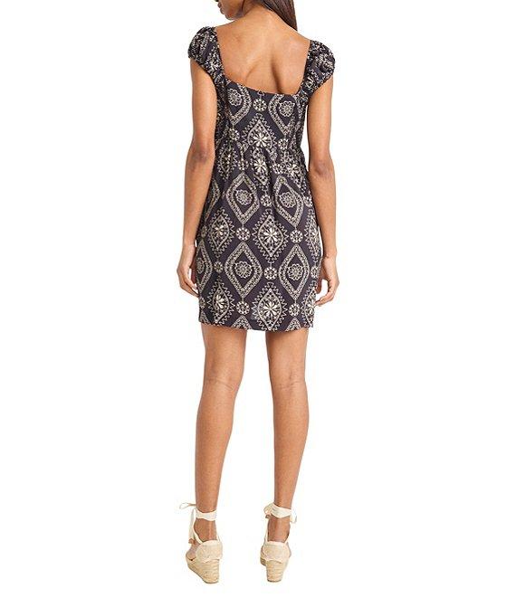 The Good Journey Square Neck Smocked Embroidered Mini Sheath Dress Product Image