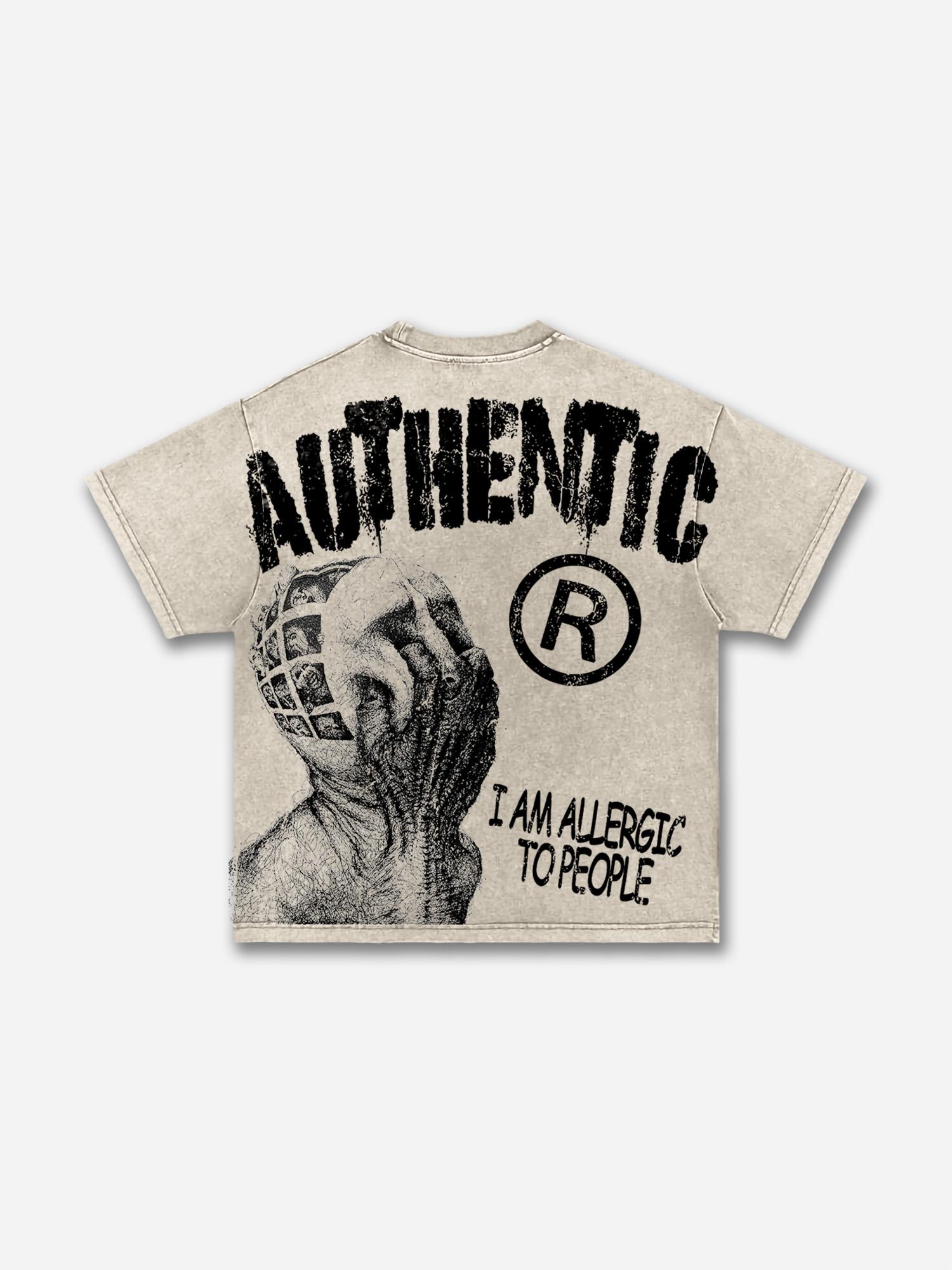 Vintage I Am Allergic To People Graphic Print Acid Wash T-shirt Product Image