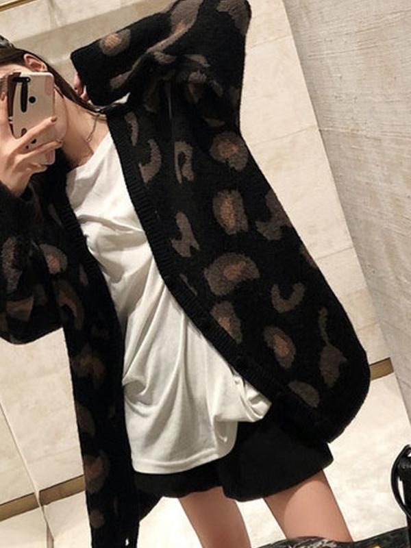 Leopard Print Loose Cardigan Product Image