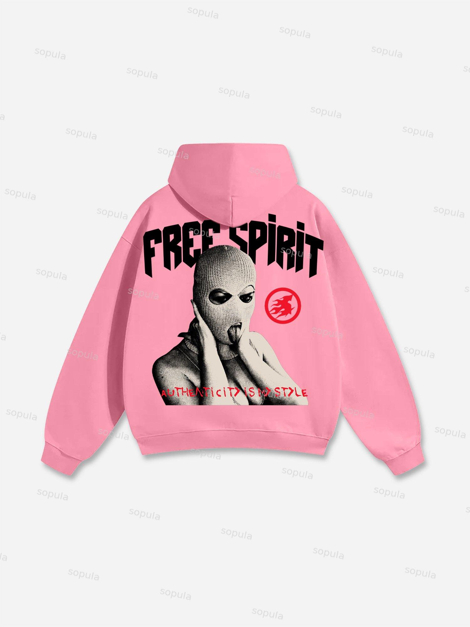 Free Spirit Mask Lips Graphic Cotton Hoodie Product Image