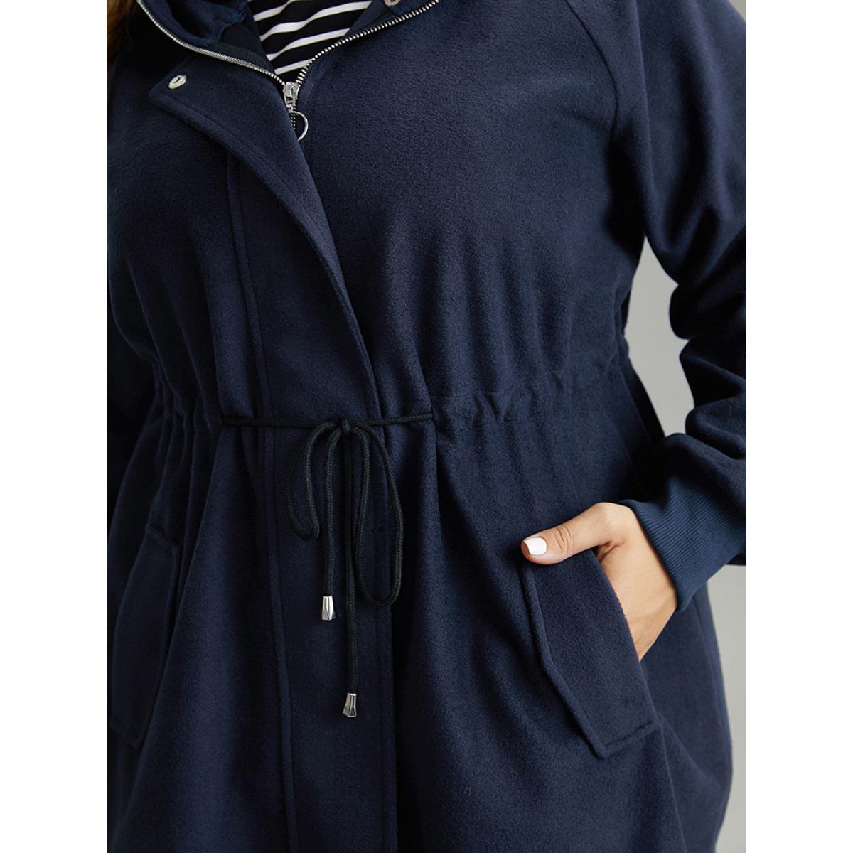 Plus Size Solid O Ring Zipper Hooded Drawstring Coat Women Indigo Casual Plain Ladies Dailywear Winter Coats BloomChic 26/4X Product Image