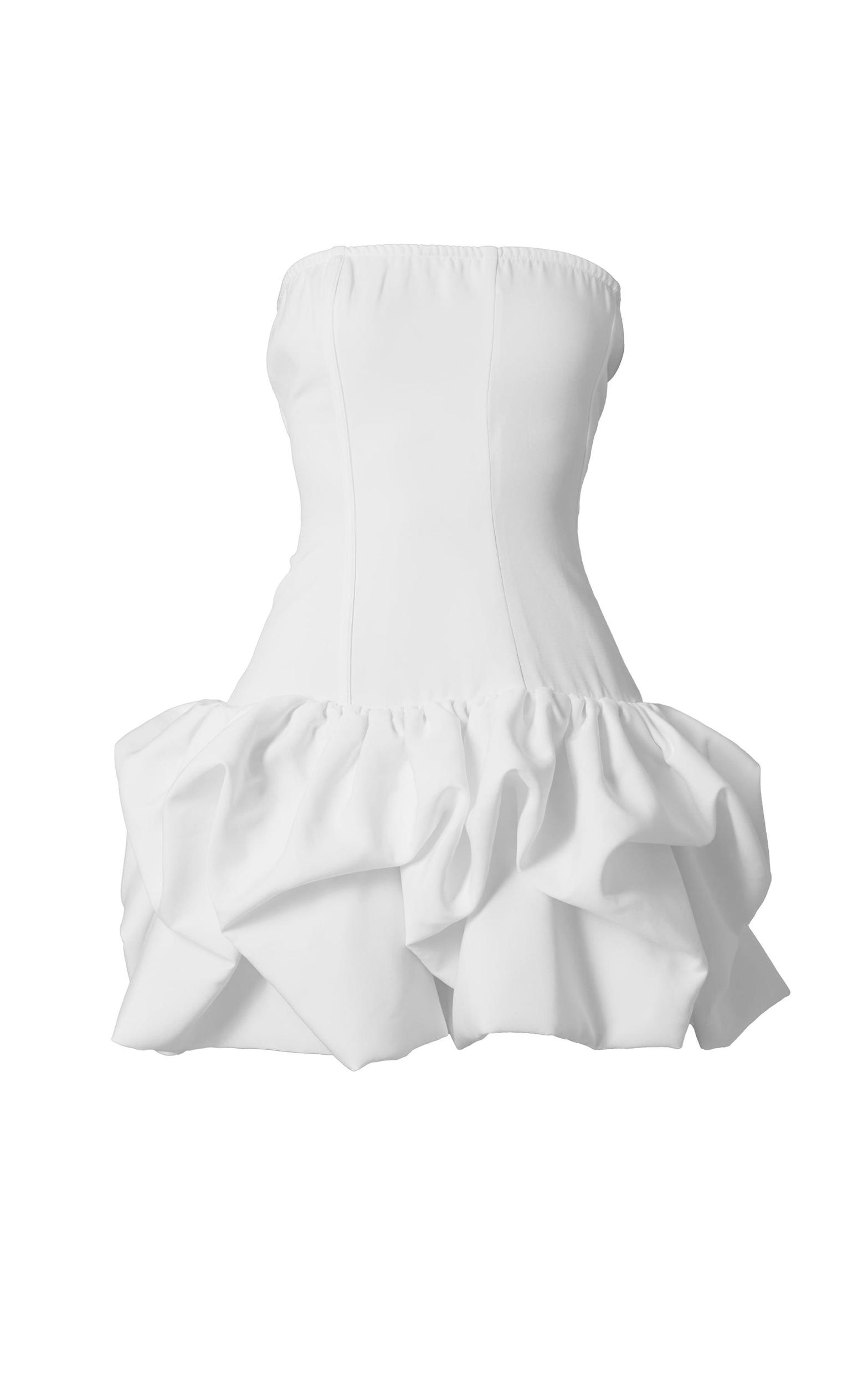 Premium White Woven Corset Puffball Hem Mini Dress Product Image
