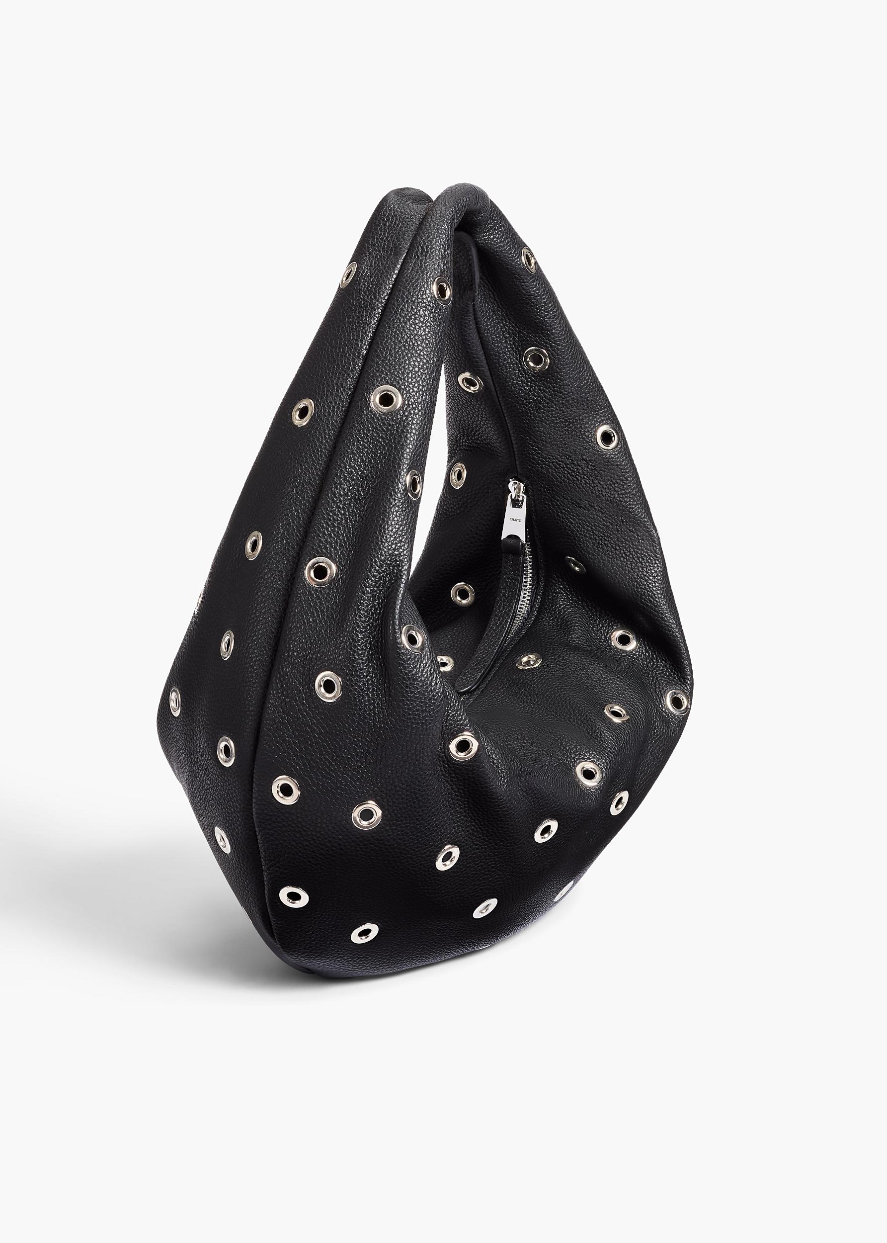 Medium Olivia Hobo in Black Pebbled Leather with Grommets Product Image