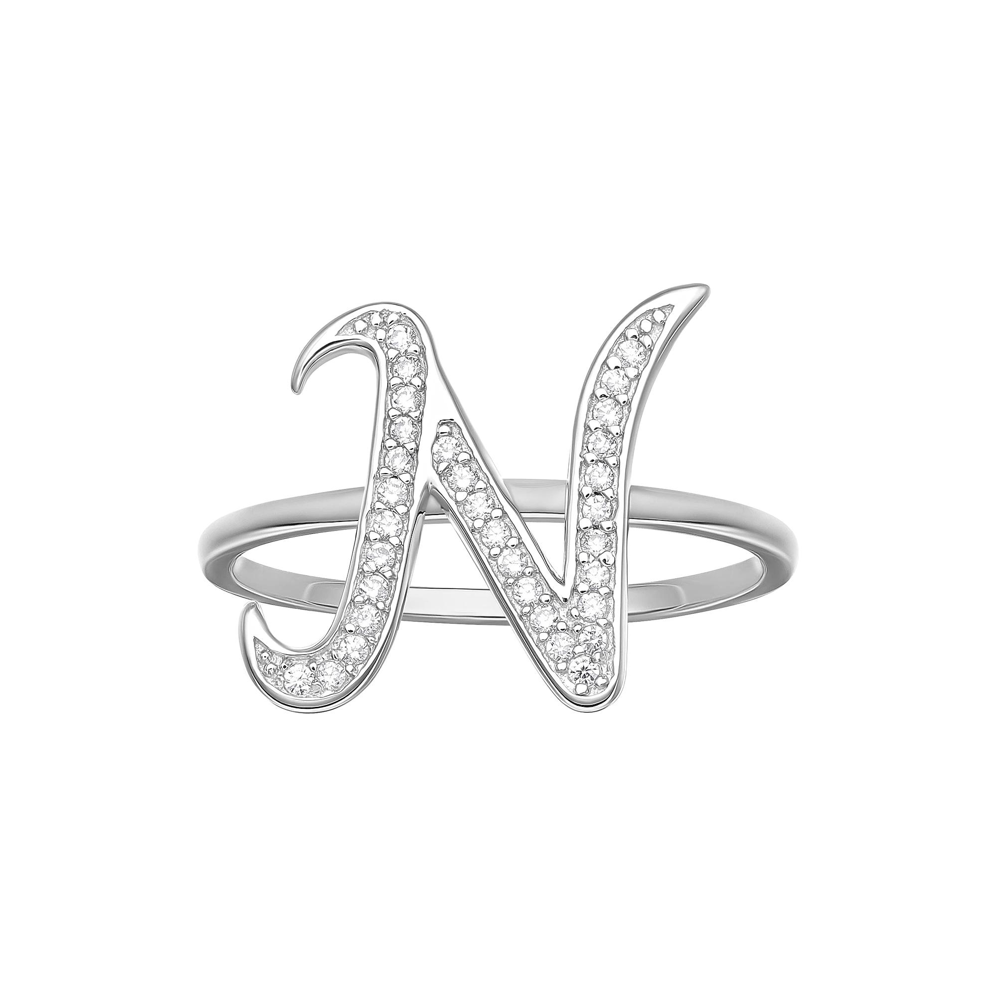 PRIMROSE Sterling Silver Cubic Zirconia Initial Ring, Womens Sterling Silver E Product Image