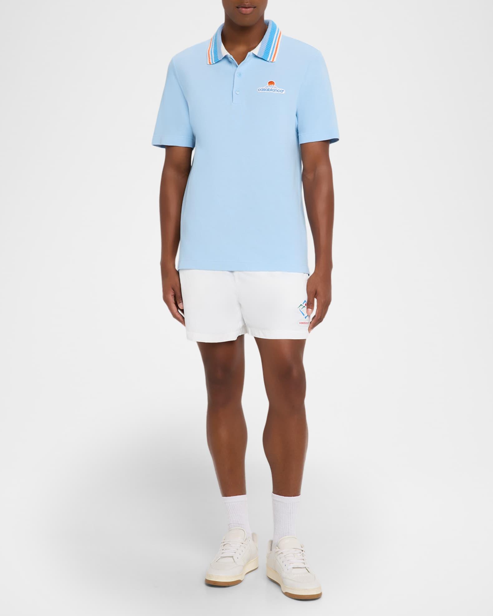 Men's Stripe Knit-Collar Polo Shirt Product Image