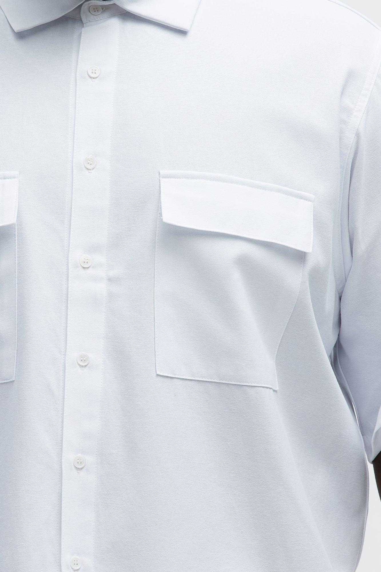 Cropped Double Pocket Button Up Shirt - White Male Product Image