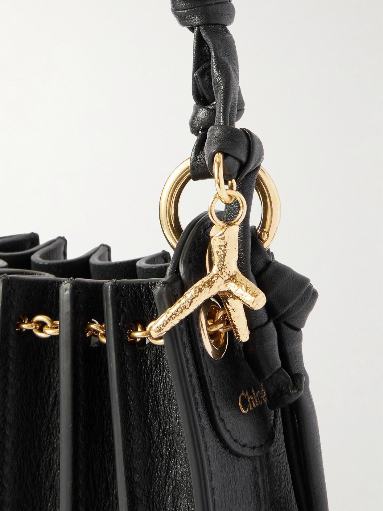CHLOÉ Sea Treasures Embellished Pleated Leather Shoulder Bag In Black Product Image