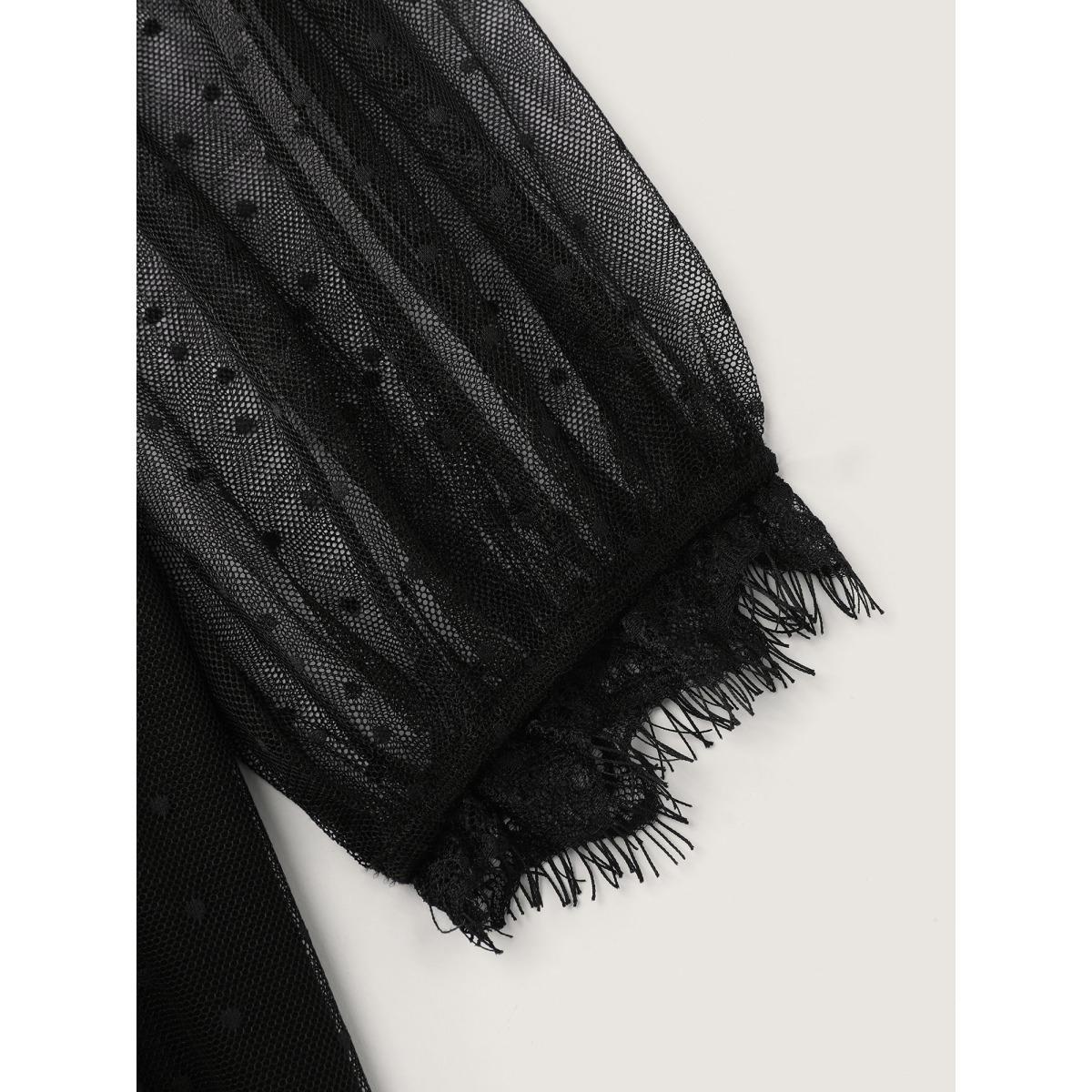 Plus Size Gold Embroidery Lace Trim Sheer Maxi Dress Black Women Timeless V-neck Long Sleeve Curvy BloomChic 22-24/3X Product Image