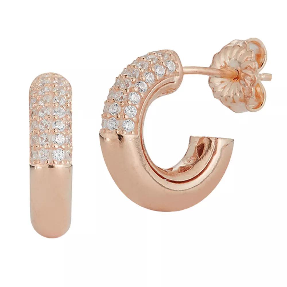 Sunkissed Sterling Cubic Zirconia Mini Hoop Earrings, Women's, Rose Gold Tone Product Image
