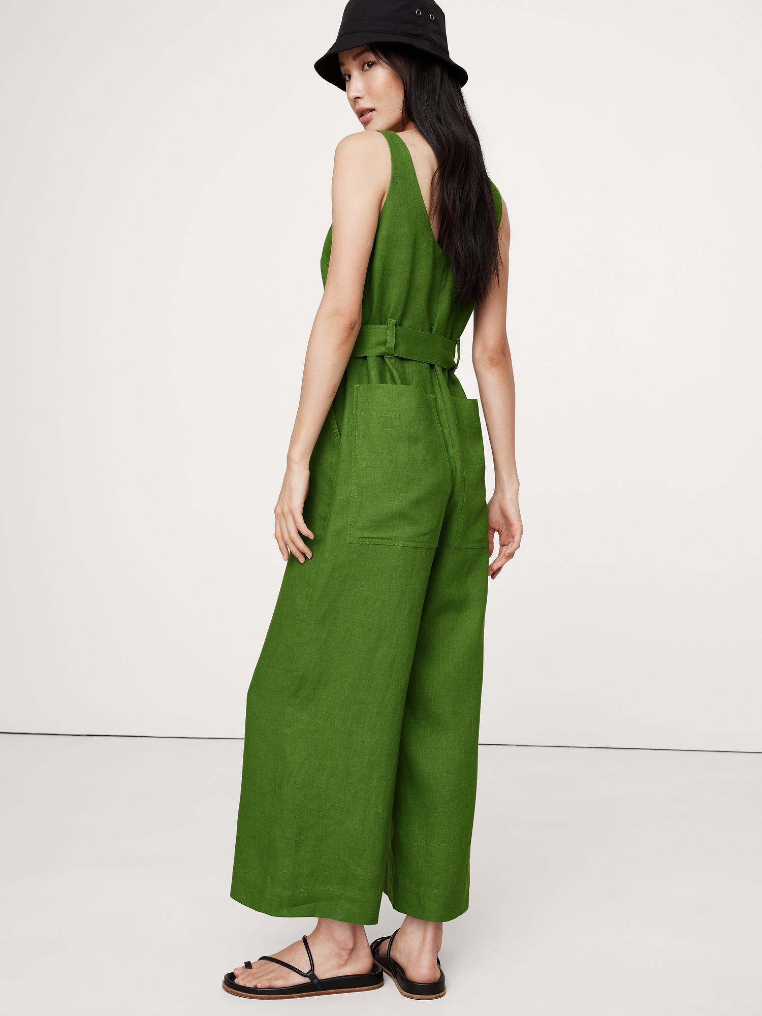 Linen Belted Wide-Leg Jumpsuit Product Image